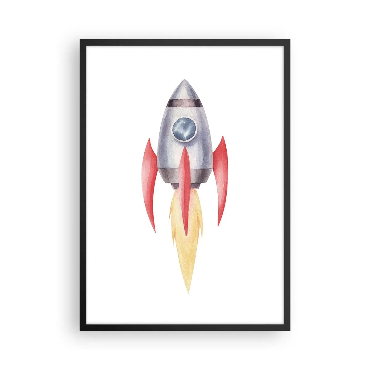 Plagát v čiernom ráme - Vesmírna raketa v štýle akvarelu - 50x70cm - Vyššie, rýchlejšie, ďalej - Moderná nástenná dekorácia do obývacej izby a spálne ARTTOR
