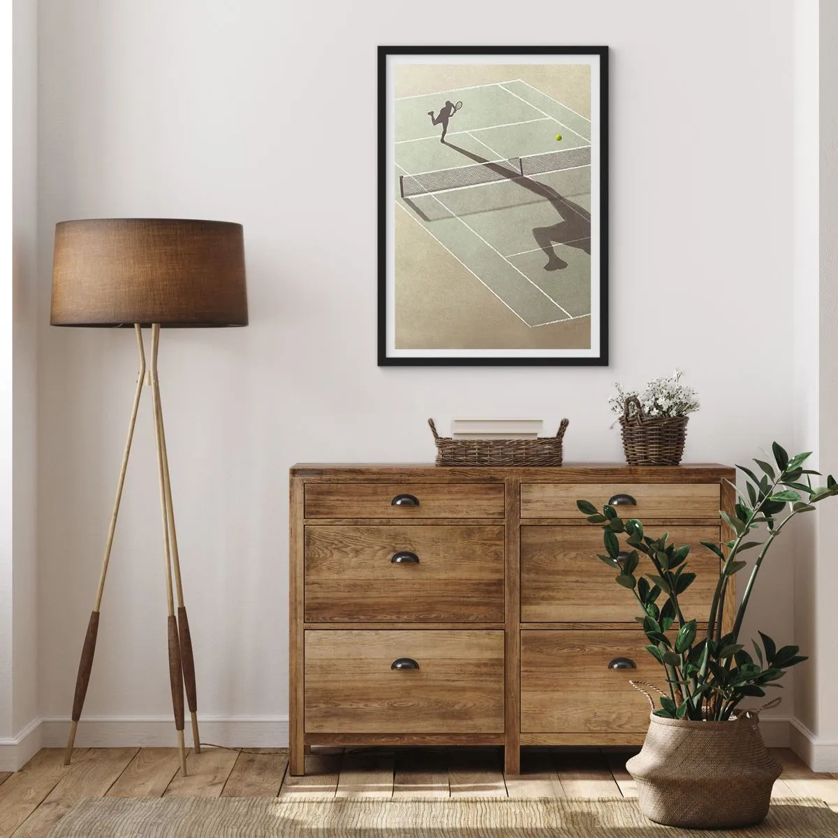 Plagát v čiernom ráme - Tenistka podávajúca na kurte - 50x70cm - Dobývanie samého seba - Moderná nástenná dekorácia do obývacej izby a spálne ARTTOR