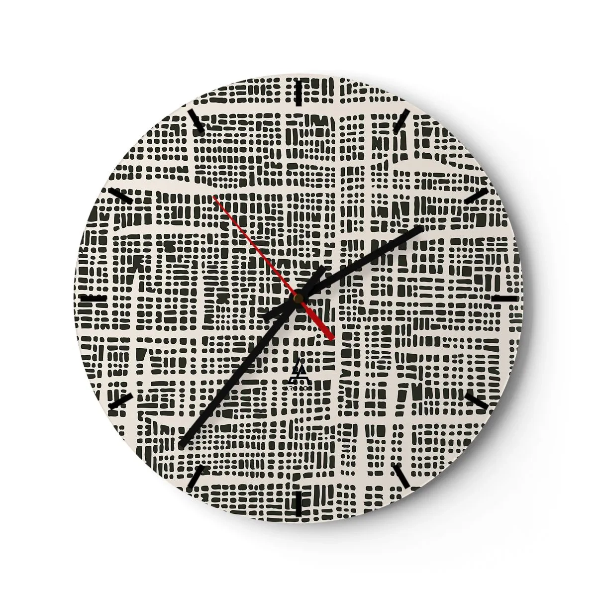 Nástenné hodiny - Geometrický, čierny a krémový vzor s nepravidelnými bodkami - 30x30cm - Tkaná kompozícia - Moderná nástenná dekorácia do obývacej izby, kuchyne a spálne ARTTOR
