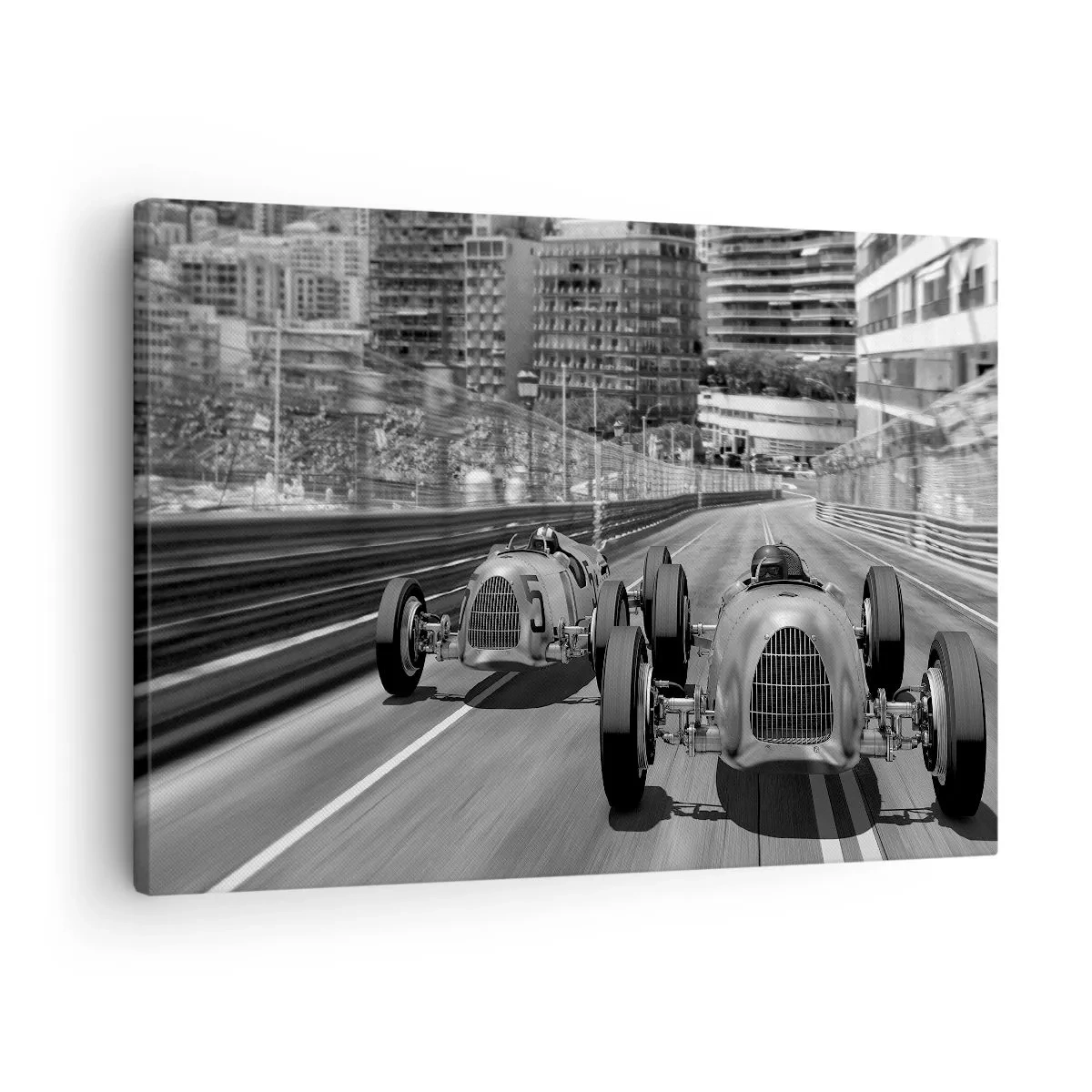Obraz na plátne - Monochromatická scéna retro automobilových pretekov - 70x50cm - Kedysi dávno v Monte Carle - Moderná nástenná dekorácia do obývacej izby a spálne ARTTOR