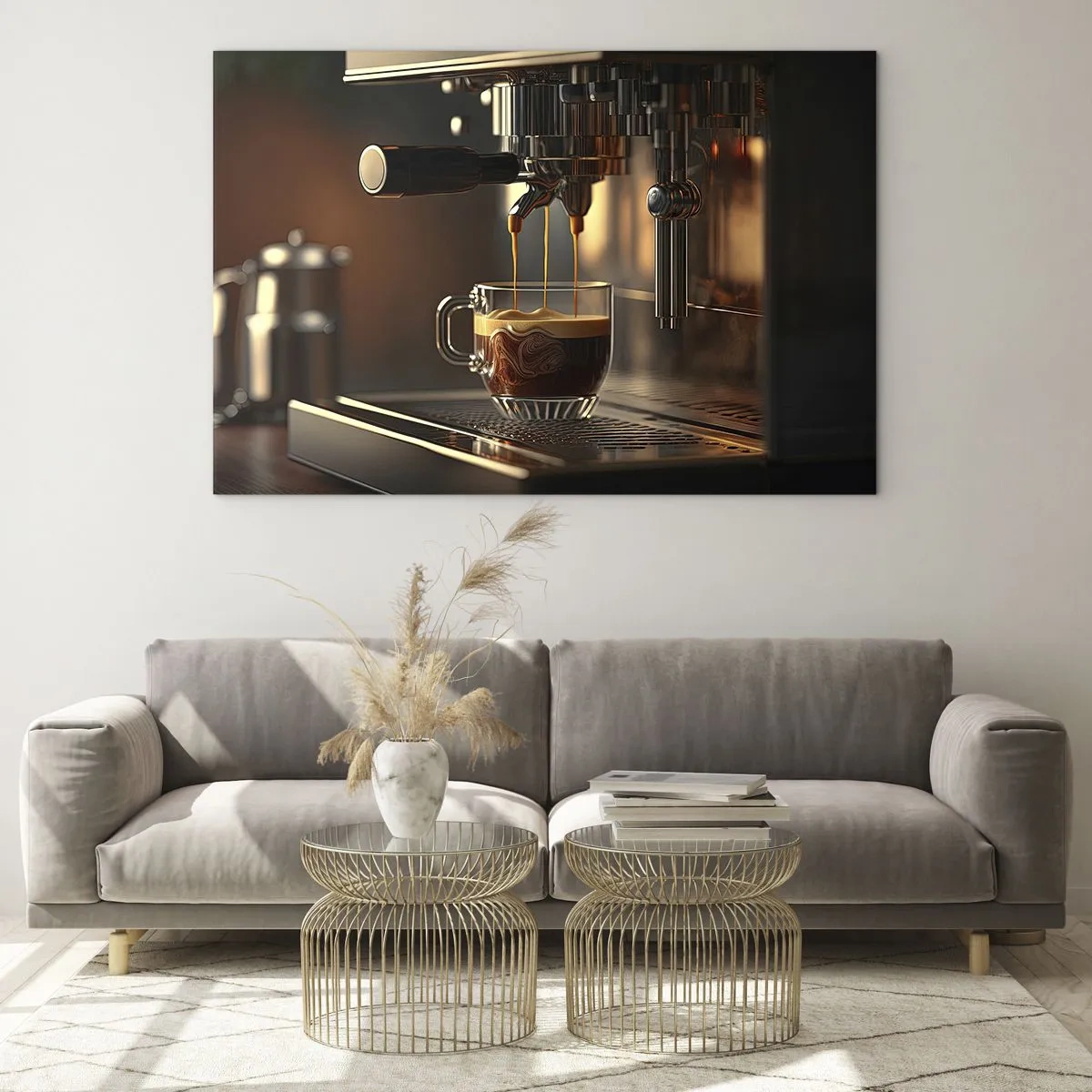 Obraz na skle - Espresso káva v pohári s penou - 70x50cm - Zmyselná zmes - Moderná nástenná dekorácia do obývacej izby a spálne ARTTOR