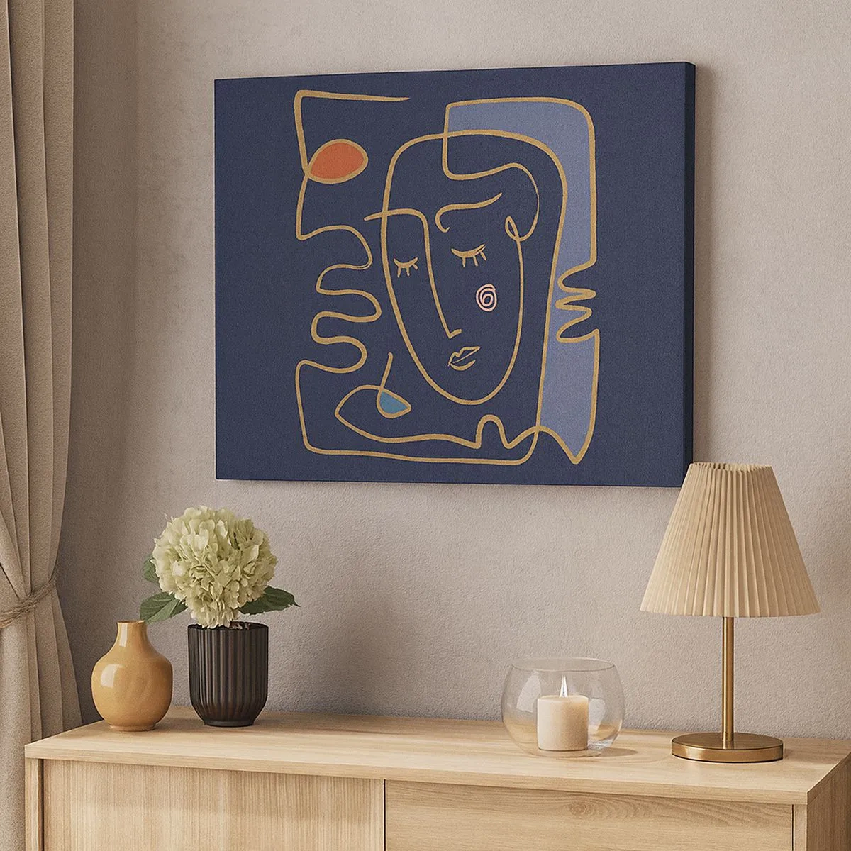 Obraz na plátne - Abstraktný portrét tváre v minimalistickom štýle - 70x50cm - V zádumčivosti - Moderná nástenná dekorácia do obývacej izby a spálne ARTTOR
