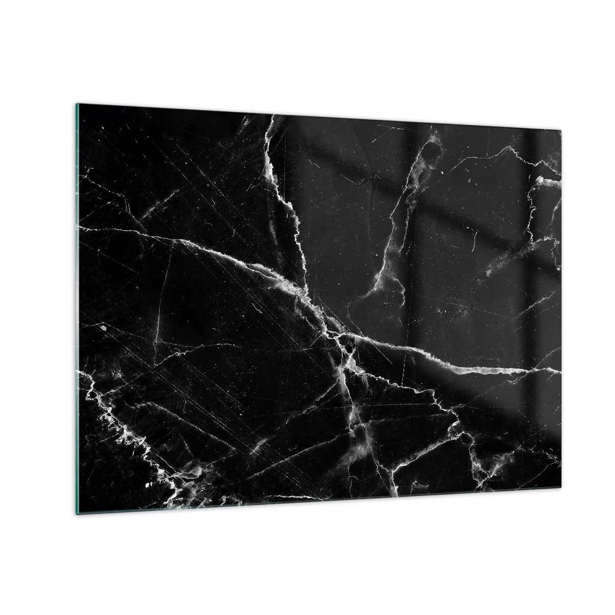 Obraz na skle - Čierny mramorový povrch so svetlými žilami - 70x50cm - Tajomný život kameňa - Moderná nástenná dekorácia do obývacej izby a spálne ARTTOR