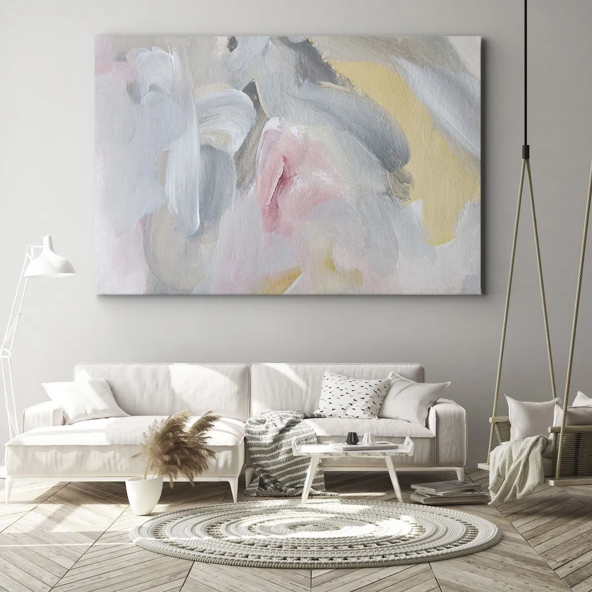 Obraz na plátne - Abstraktné pastelové ťahy v odtieňoch ružovej a sivej. - 70x50cm - V pastelovom svete - Moderná nástenná dekorácia do obývacej izby a spálne ARTTOR