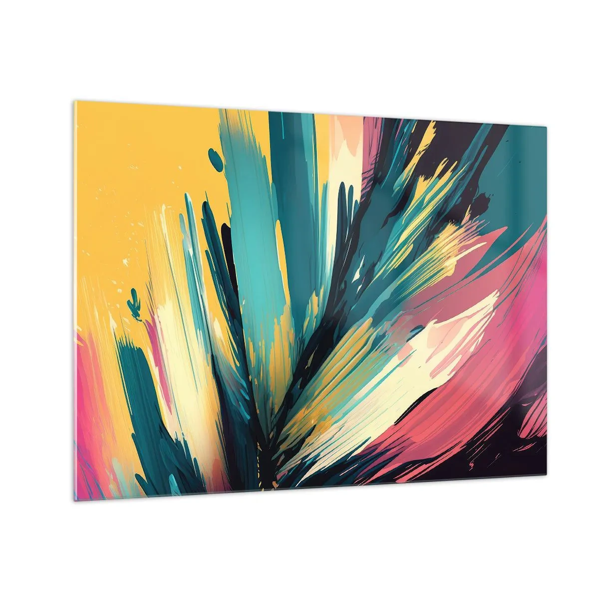 Obraz na skle - Dynamické ťahy štetcom v žiarivých farbách - 70x50cm - Kompozícia – explózia radosti - Moderná nástenná dekorácia do obývacej izby a spálne ARTTOR