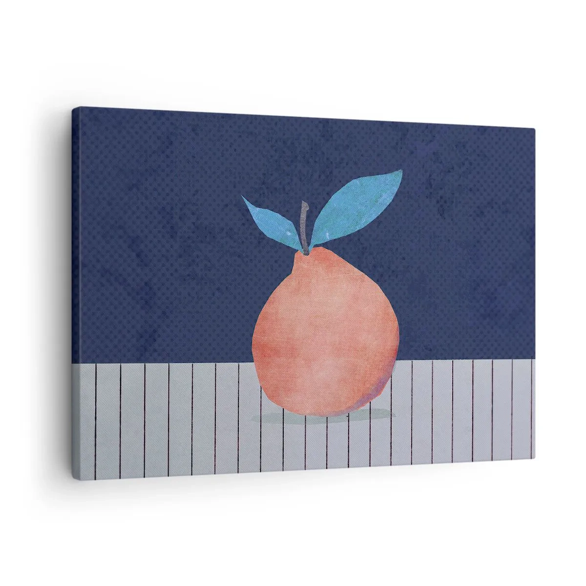 Obraz na plátne - Abstraktné ovocie na pozadí kontrastných farieb a rovných čiar. - 70x50cm - Konvexita a rovina - Moderná nástenná dekorácia do obývacej izby a spálne ARTTOR