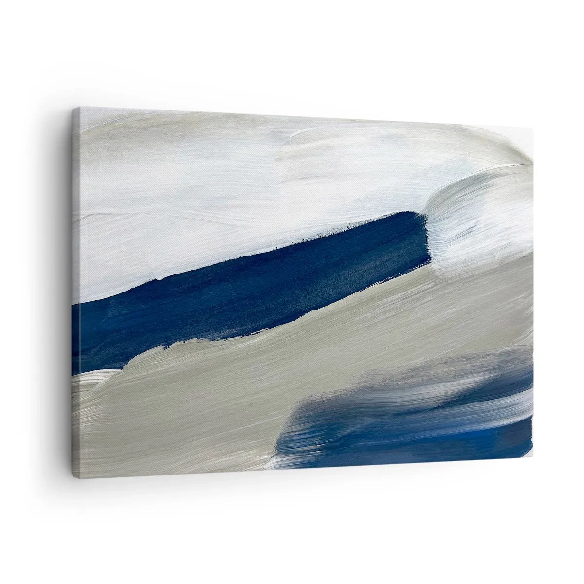 Obraz na plátne - Abstraktné ťahy štetcom v odtieňoch modrej a sivej - 70x50cm - Stretnutie s bielou - Moderná nástenná dekorácia do obývacej izby a spálne ARTTOR