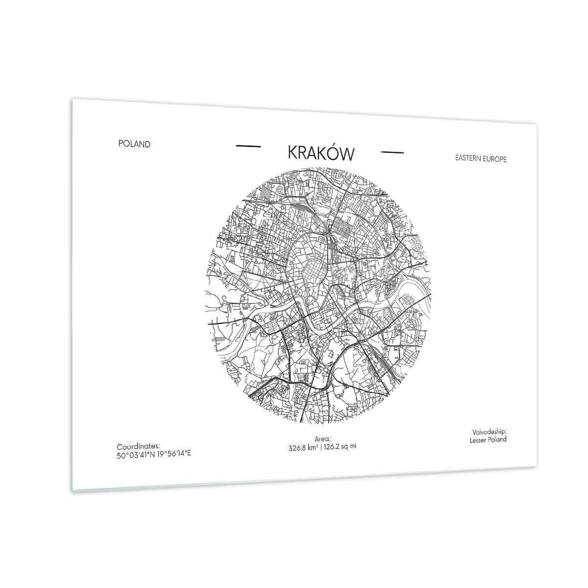 Obraz na skle - Mapa Krakova v čiernobielom ilustračnom štýle - 70x50cm - Anatómia Krakova - Moderná nástenná dekorácia do obývacej izby a spálne ARTTOR