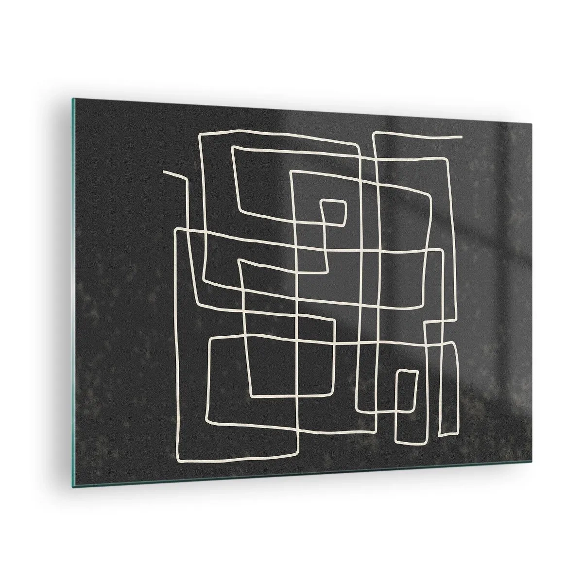 Obraz na skle - Geometrická abstrakcia s bielymi čiarami na čiernom pozadí - 70x50cm - Nie je to tak jednoduché - Moderná nástenná dekorácia do obývacej izby a spálne ARTTOR