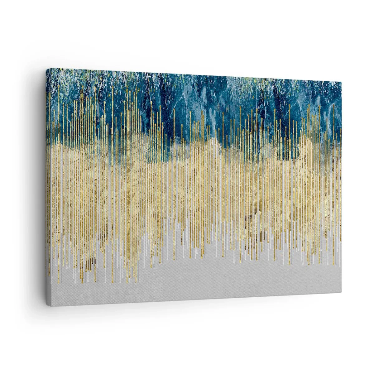 Obraz na plátne - Zlaté čiary na pozadí tmavomodrej a sivej abstrakcie - 70x50cm - Pozlátená hranica - Moderná nástenná dekorácia do obývacej izby a spálne ARTTOR