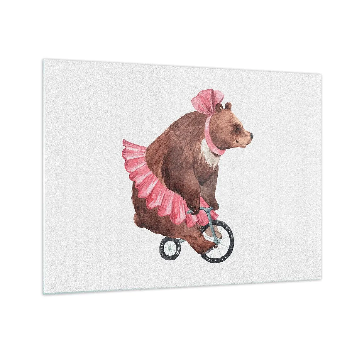 Obraz na skle - Medveď v ružovej sukni na jednokolke - 70x50cm - To je ale cirkus! - Moderná nástenná dekorácia do obývacej izby a spálne ARTTOR