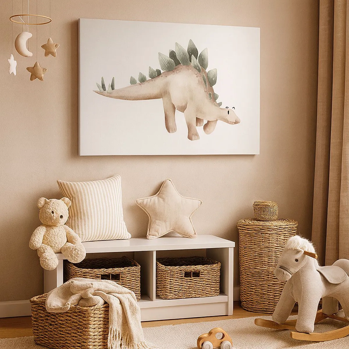 Obraz na plátne - Roztomilý dinosaurus v pastelových farbách - 70x50cm - Váš priateľ - Moderná nástenná dekorácia do obývacej izby a spálne ARTTOR