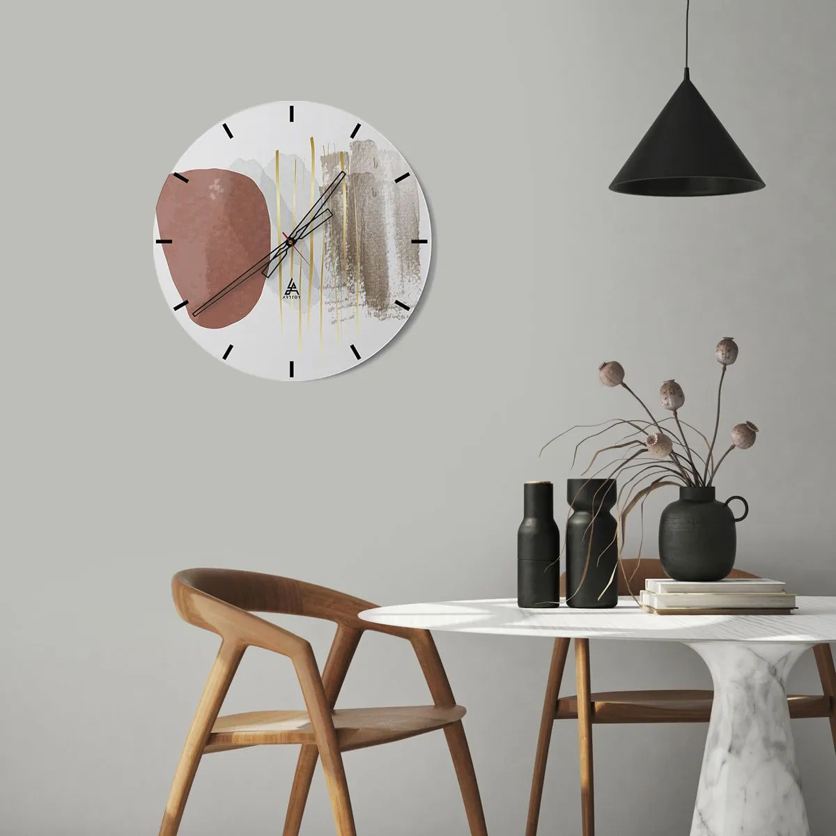Nástenné hodiny - Minimalistické abstraktné formy v béžových a hnedých odtieňoch - 30x30cm - Abstraktná kolonáda - Moderná nástenná dekorácia do obývacej izby, kuchyne a spálne ARTTOR