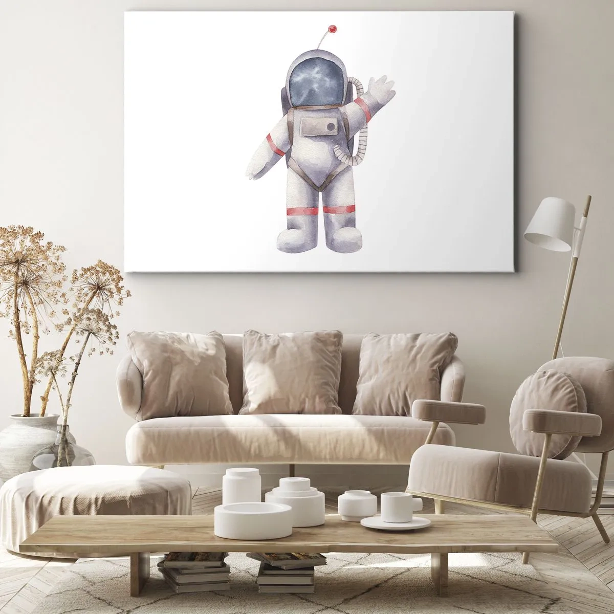 Obraz na plátne - Astronaut v akvarelovom štýle na bielom pozadí - 70x50cm - Tak zatiaľ! - Moderná nástenná dekorácia do obývacej izby a spálne ARTTOR