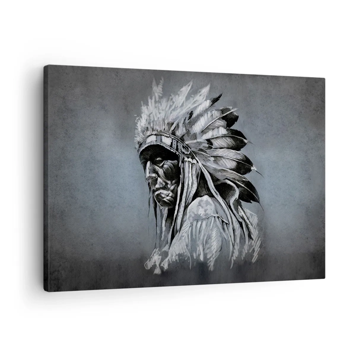 Obraz na plátne - Portrét indiánskeho náčelníka s tradičnou pokrývkou hlavy - 70x50cm - Návrat k základom - Moderná nástenná dekorácia do obývacej izby a spálne ARTTOR