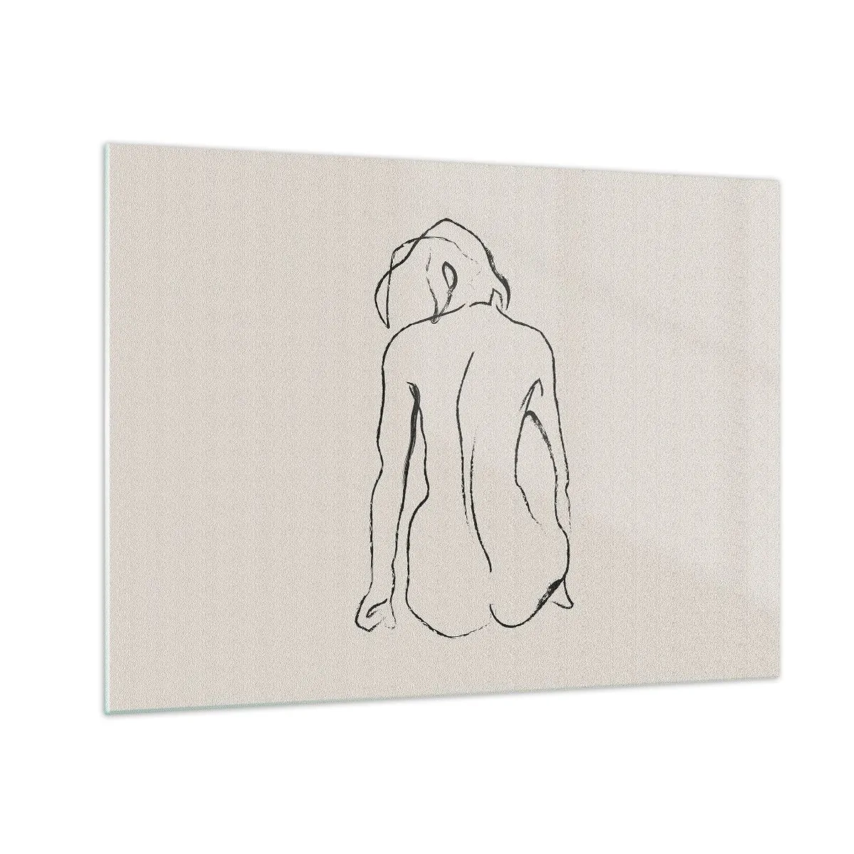 Obraz na skle - Jemná skica sediacej ženy, nakreslená čiernou farbou na svetlom pozadí. - 70x50cm - Dievčenský akt - Moderná nástenná dekorácia do obývacej izby a spálne ARTTOR
