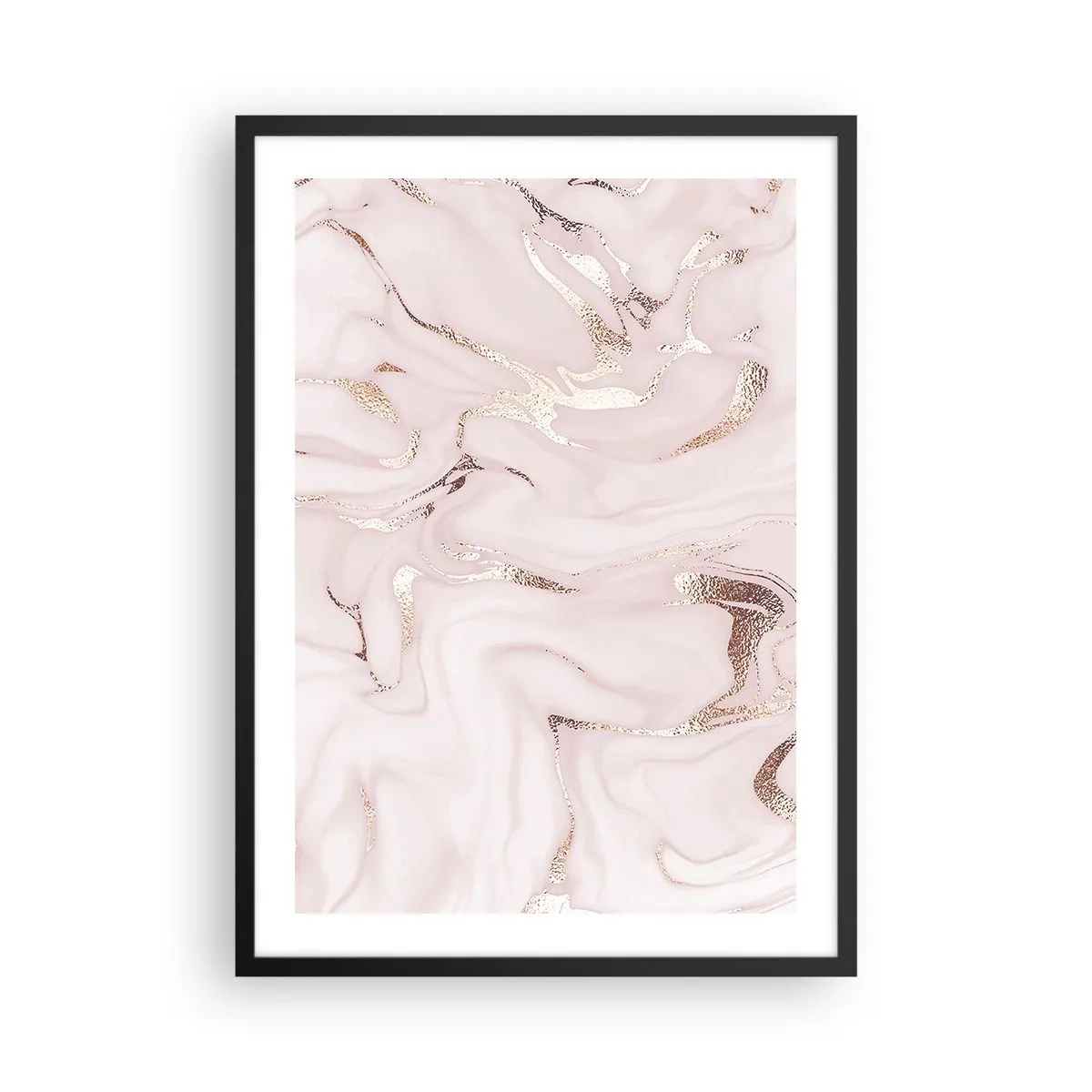 Plagát v čiernom ráme - Elegantný mramorový vzor v odtieňoch ružovej so zlatými akcentmi - 50x70cm - V ružovom šialenstve - Moderná nástenná dekorácia do obývacej izby a spálne ARTTOR