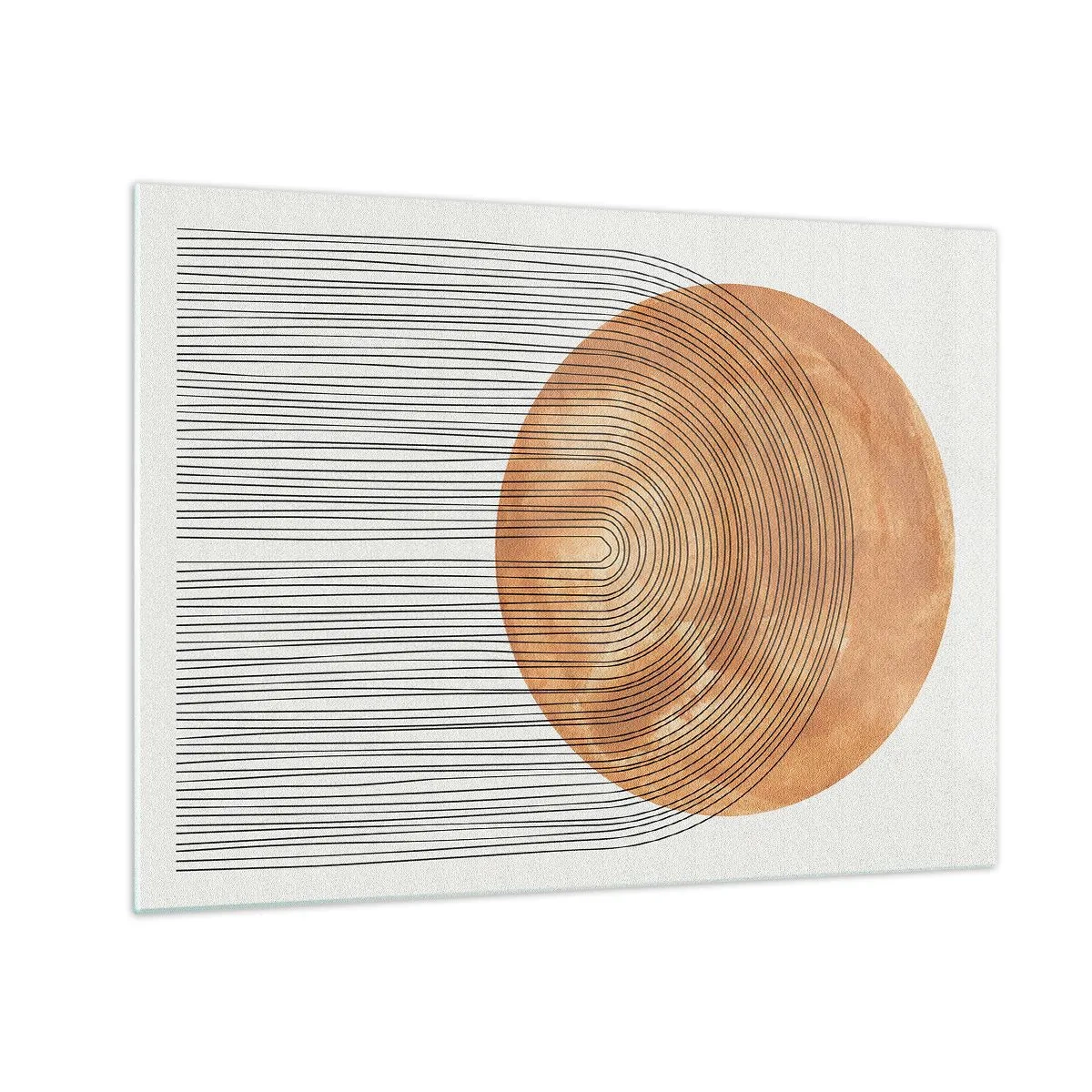 Obraz na skle - Geometrický tvar so sústrednými čiarami a zlatým kruhom - 70x50cm - Slnečná kompozícia - Moderná nástenná dekorácia do obývacej izby a spálne ARTTOR