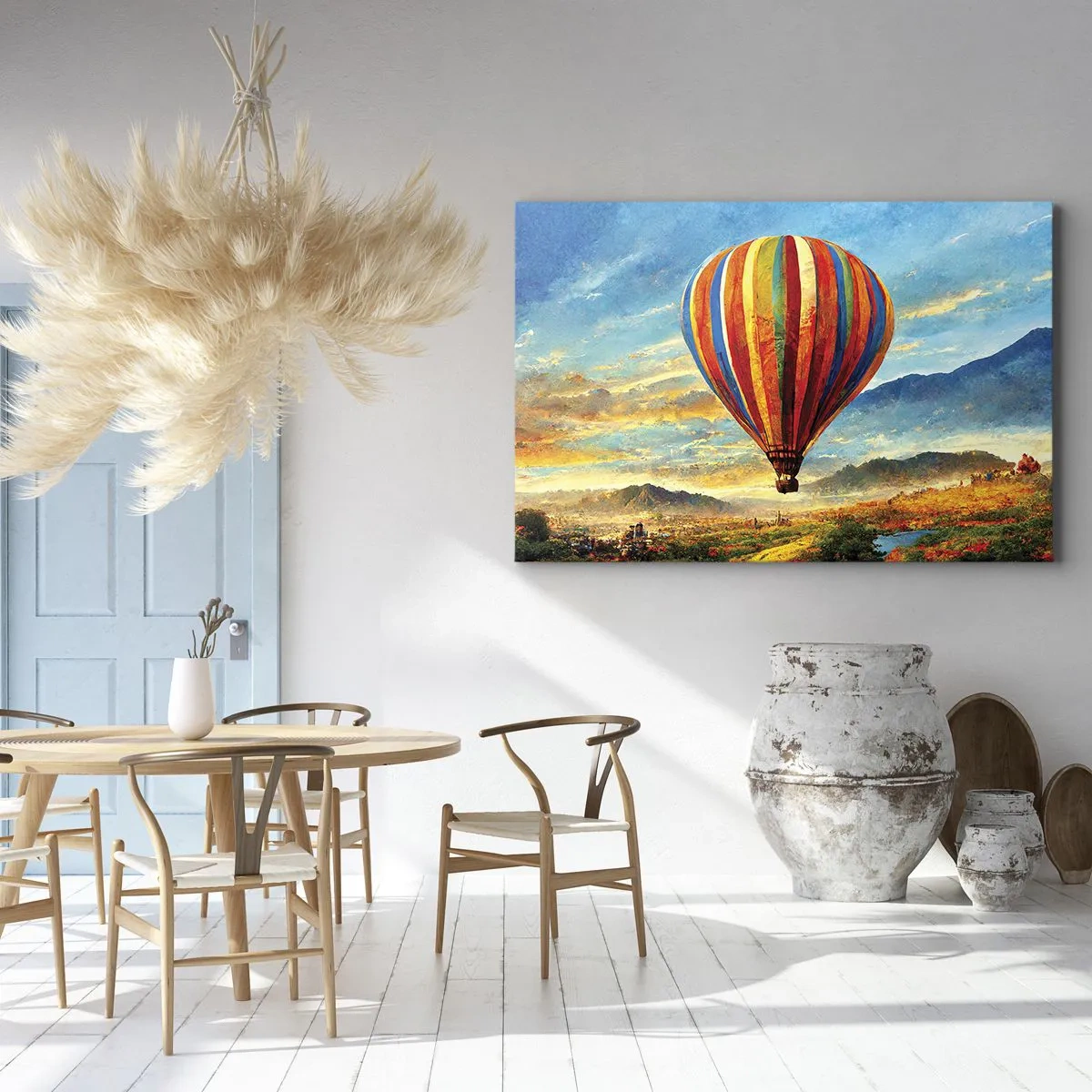 Obraz na plátne - Farebný balón nad malebnou krajinou - 70x50cm - V tichu je toho vidieť viac - Moderná nástenná dekorácia do obývacej izby a spálne ARTTOR