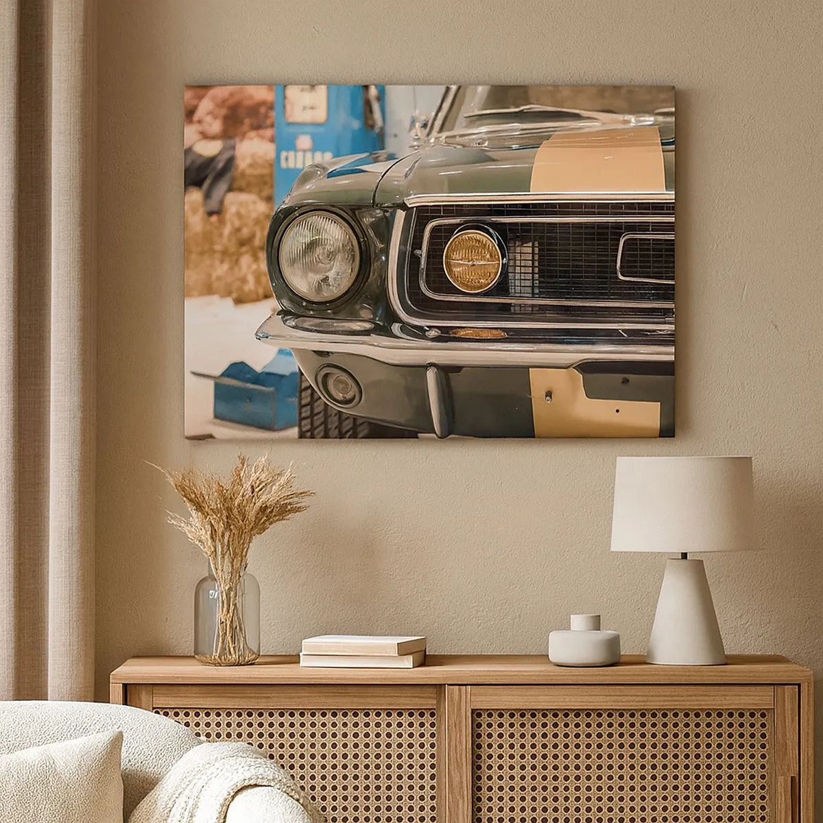Obraz na plátne - Kultové retro auto v klasickom prostredí - 70x50cm - Stretnutie s legendou - Moderná nástenná dekorácia do obývacej izby a spálne ARTTOR