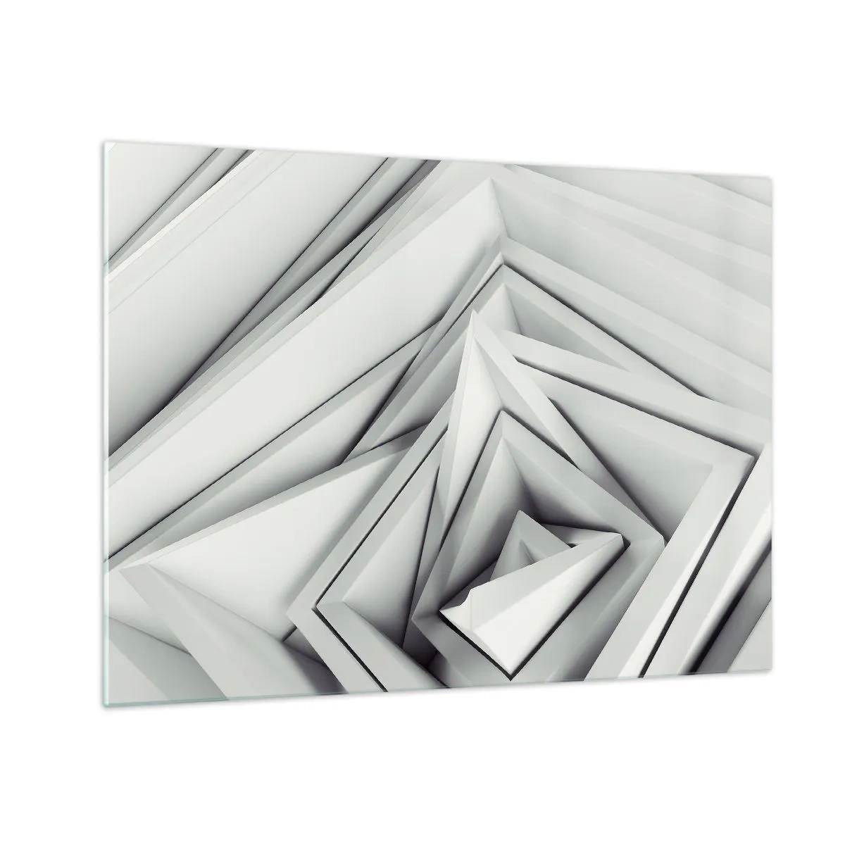 Obraz na skle - Trojrozmerné geometrické tvary v odtieňoch sivej - 70x50cm - Symfónia ostrých uhlov - Moderná nástenná dekorácia do obývacej izby a spálne ARTTOR