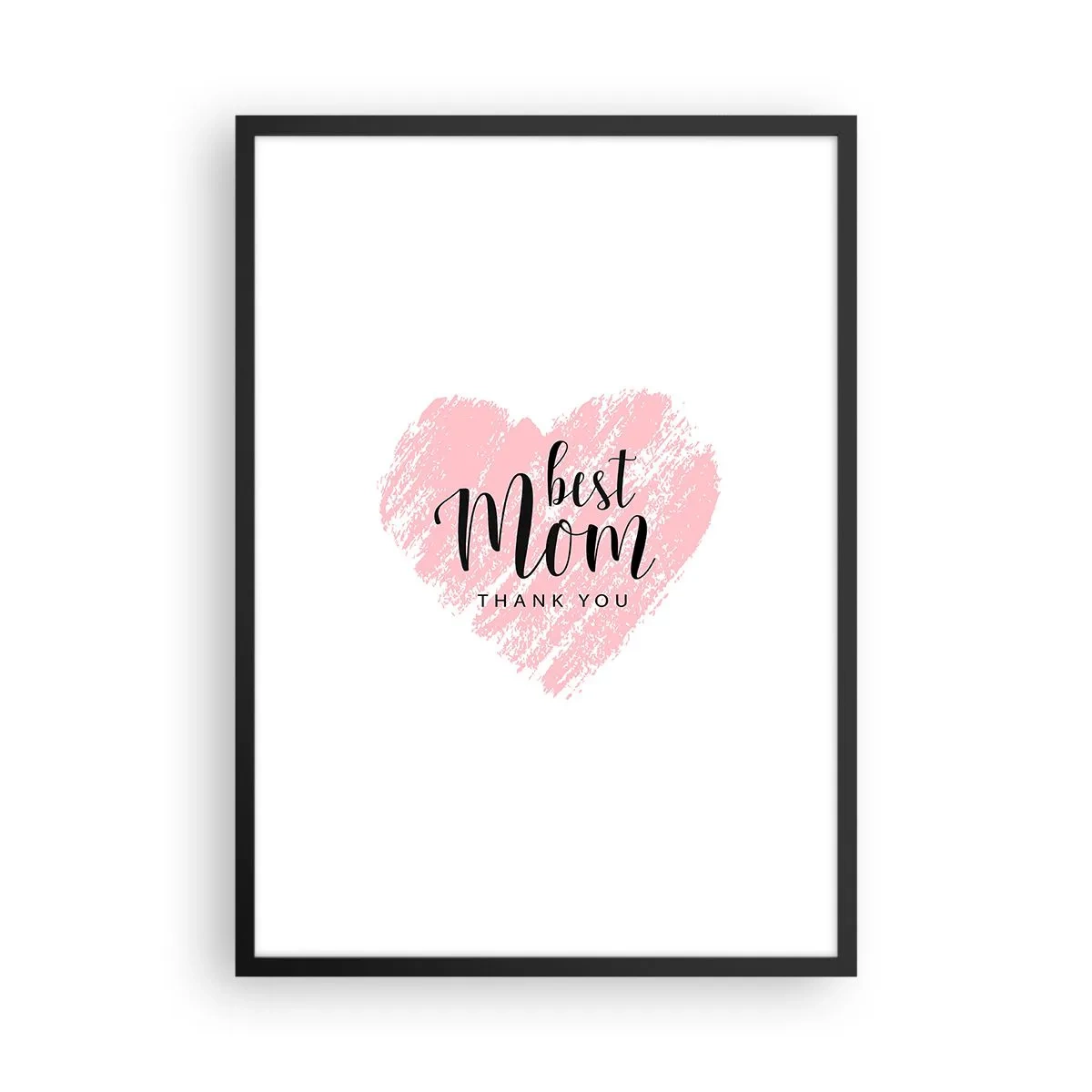 Plagát v čiernom ráme - Ružové srdce s textom na bielom pozadí v minimalistickom štýle - 50x70cm - Vždy pravá chvíľa - Moderná nástenná dekorácia do obývacej izby a spálne ARTTOR