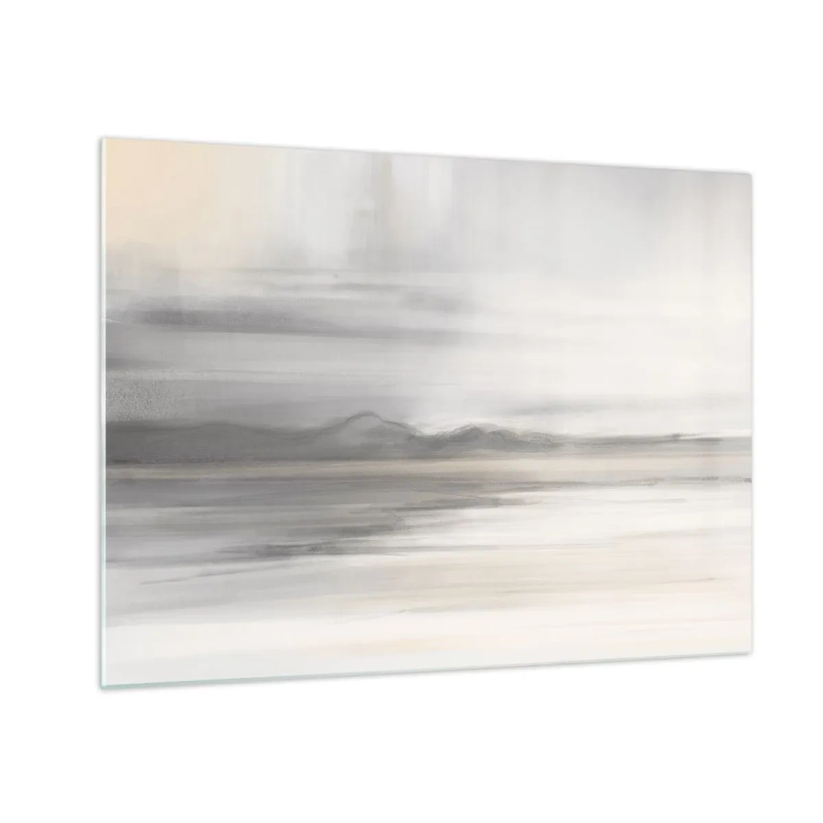 Obraz na skle - Jemná, rozmazaná horská panoráma v pastelovosivých tónoch - 70x50cm - Zamyslená diaľka - Moderná nástenná dekorácia do obývacej izby a spálne ARTTOR