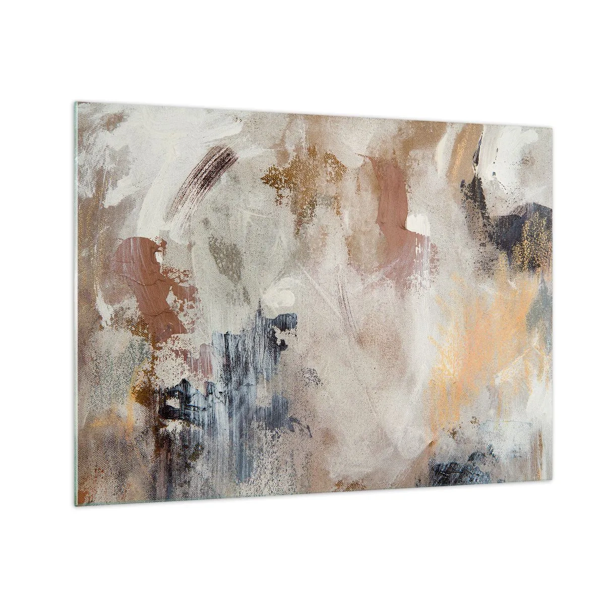 Obraz na skle - Béžovo-hnedá abstraktná kompozícia v hmlistom štýle - 70x50cm - Hmlistá abstrakcia - Moderná nástenná dekorácia do obývacej izby a spálne ARTTOR