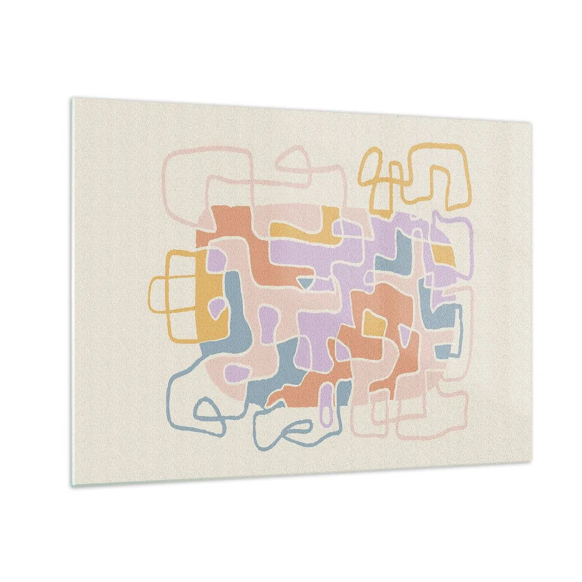 Obraz na skle - Farebné bludisko čiar na krémovom pozadí - 70x50cm - Labyrint – veselé dobrodružstvo - Moderná nástenná dekorácia do obývacej izby a spálne ARTTOR