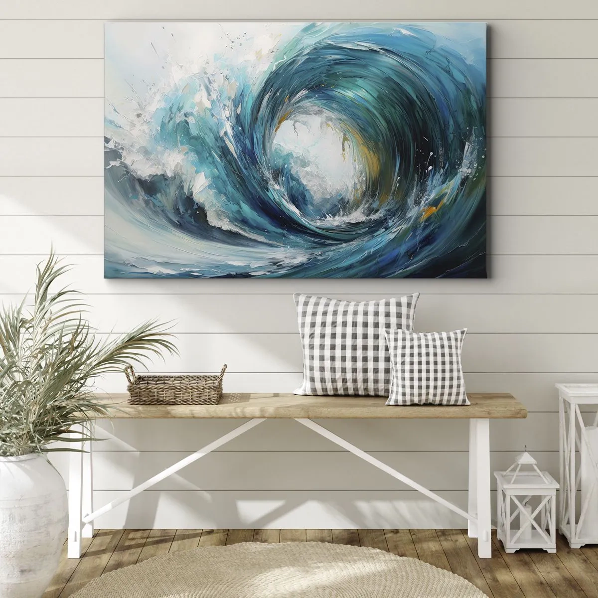 Obraz na plátne - Dynamická vlna v odtieňoch modrej a tyrkysovej - 70x50cm - Morský portál - Moderná nástenná dekorácia do obývacej izby a spálne ARTTOR