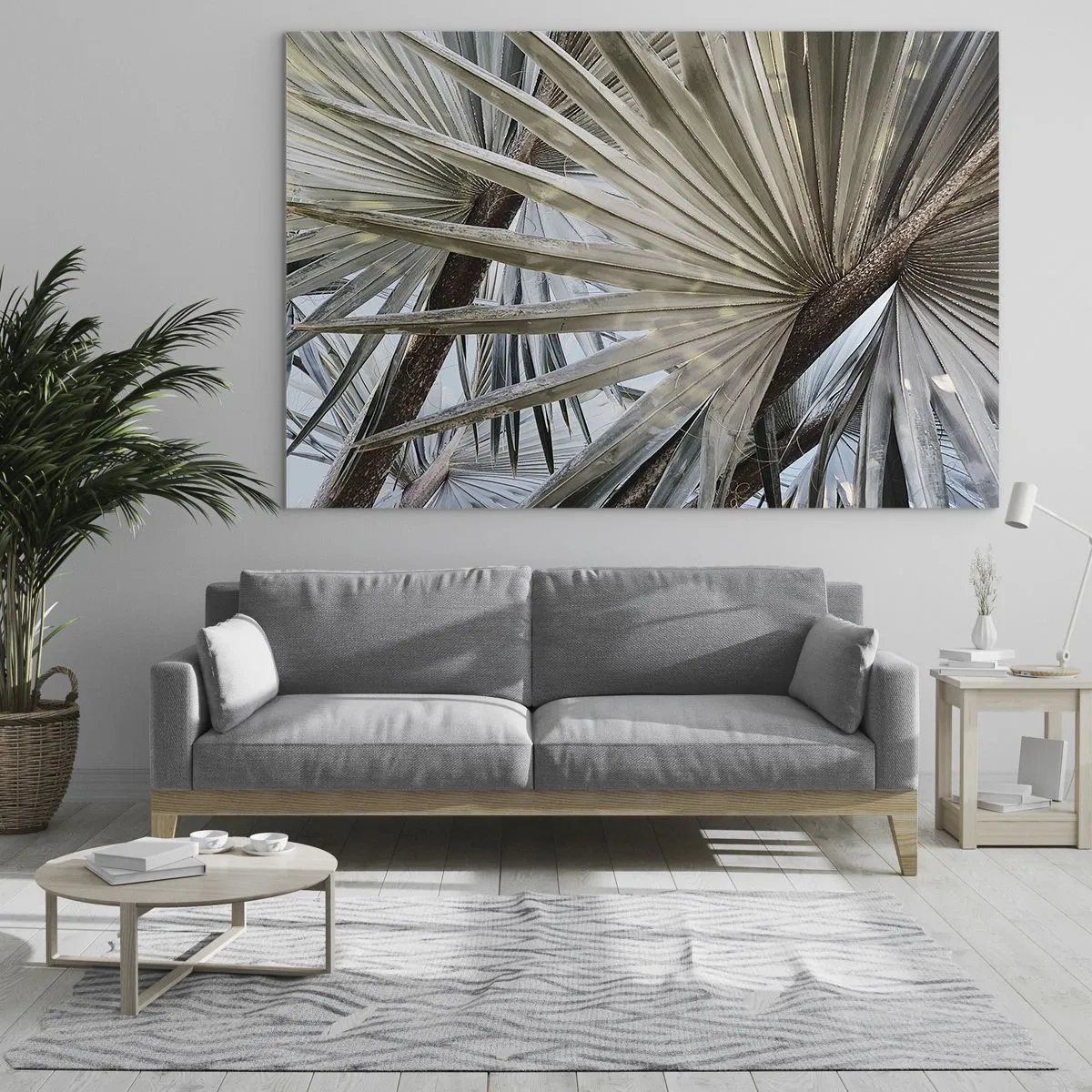 Obraz na skle - Palmové listy za jasného denného svetla - 70x50cm - Vejáre v trópoch - Moderná nástenná dekorácia do obývacej izby a spálne ARTTOR