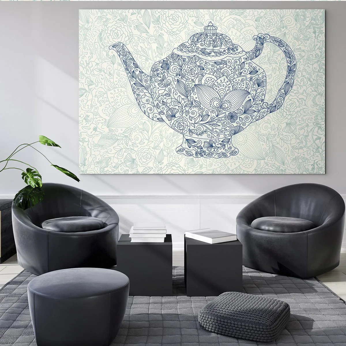 Obraz na skle - Kvetinová kanvica na čaj v vintage štýle - 70x50cm - Čajové kúzlo - Moderná nástenná dekorácia do obývacej izby a spálne ARTTOR