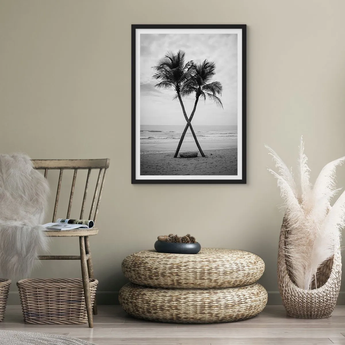 Plagát v čiernom ráme - Škandinávsky ústup - 50x70cm - Nežná prítomnosť - Moderná nástenná dekorácia do obývacej izby a spálne ARTTOR