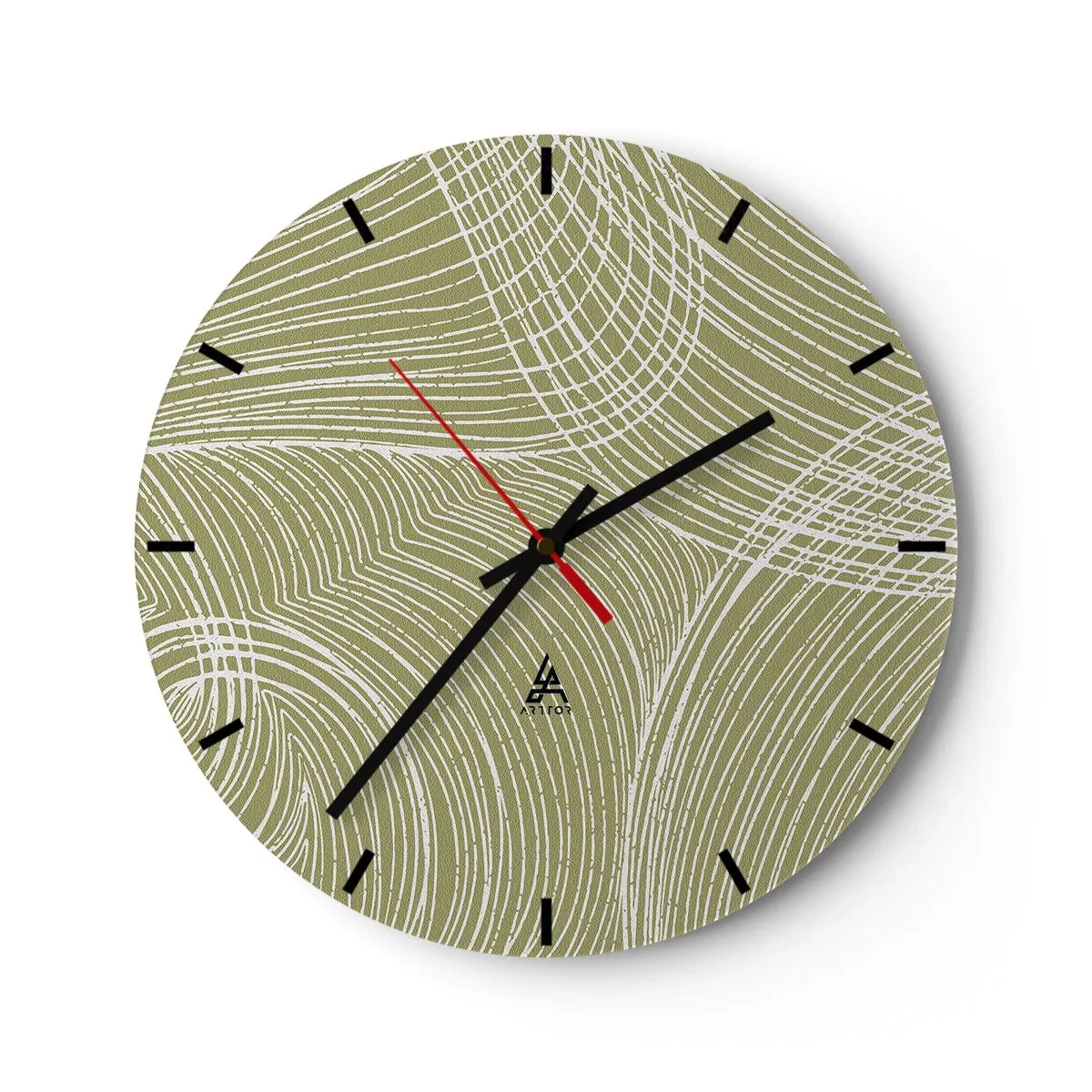 Nástenné hodiny - Béžové pozadie so zložitým bielym vzorom čiar a oblúkov. - 30x30cm - Majstrovská abstrakcia v bielej - Moderná nástenná dekorácia do obývacej izby, kuchyne a spálne ARTTOR