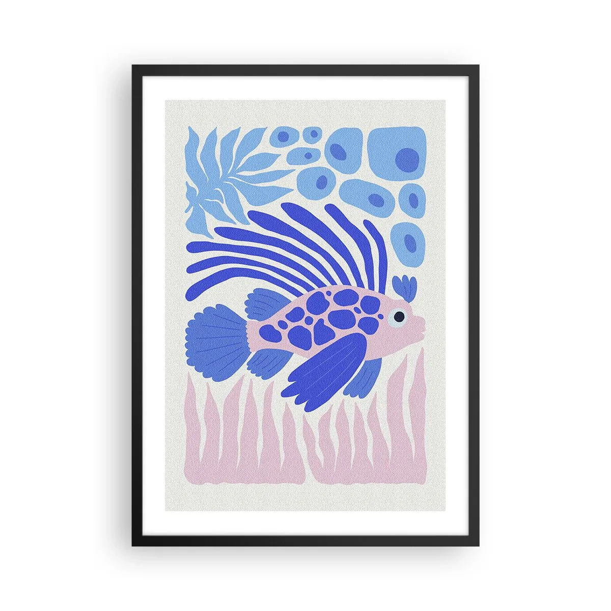Plagát v čiernom ráme - Štylizované exotické ryby v podvodnom prostredí - 50x70cm - Vo svojom živle - Moderná nástenná dekorácia do obývacej izby a spálne ARTTOR