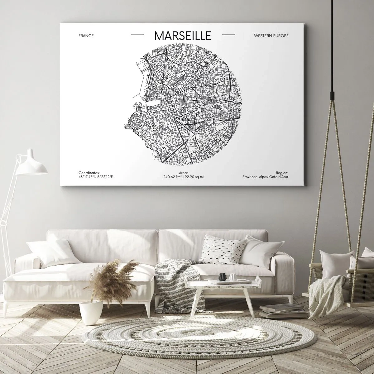Obraz na plátne - Mapa Marseille v minimalistickom štýle - 70x50cm - Anatómia Marseille - Moderná nástenná dekorácia do obývacej izby a spálne ARTTOR
