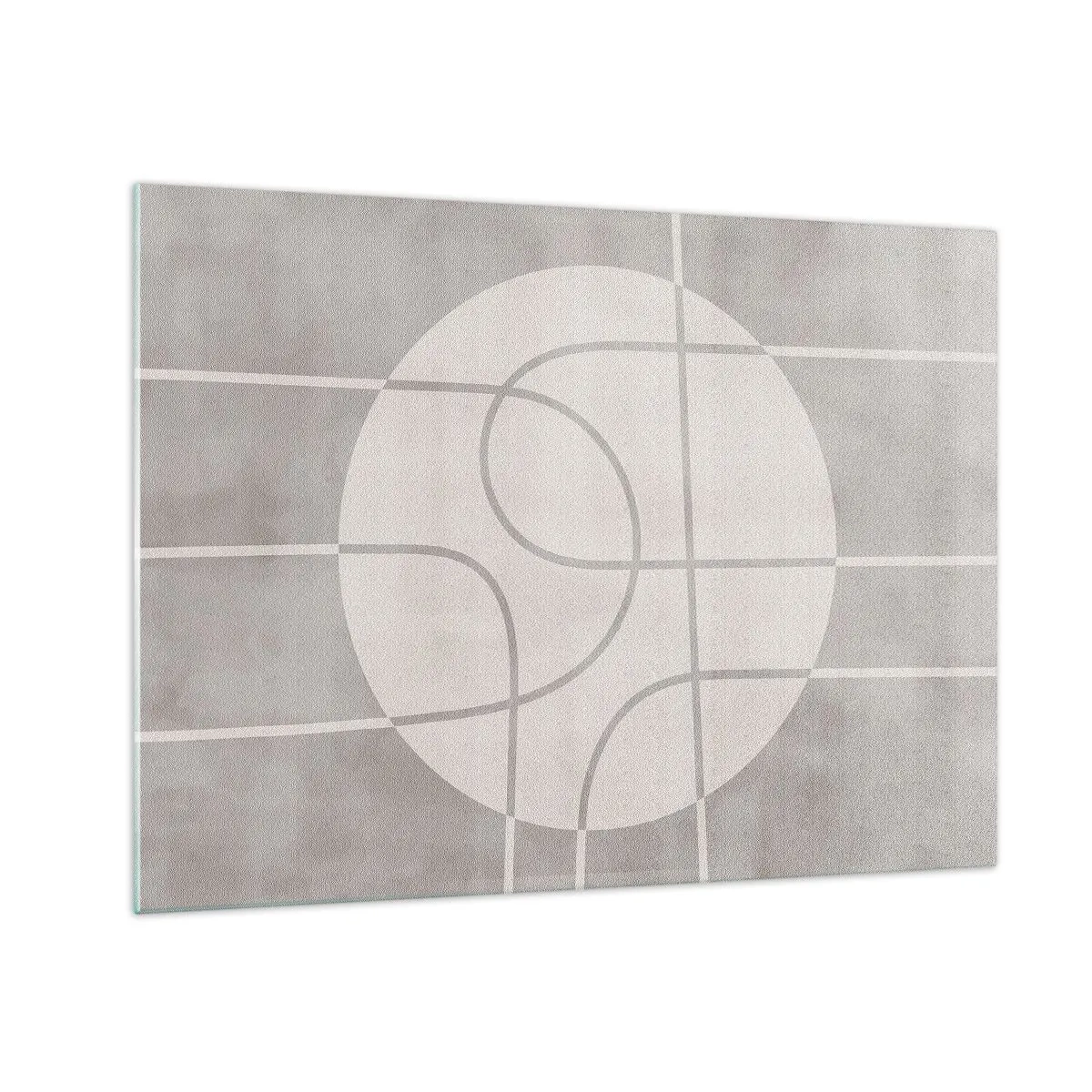 Obraz na skle - Béžové čiary a kruhy vytvárajúce geometrickú kompozíciu - 70x50cm - Kruhovo a priamo - Moderná nástenná dekorácia do obývacej izby a spálne ARTTOR