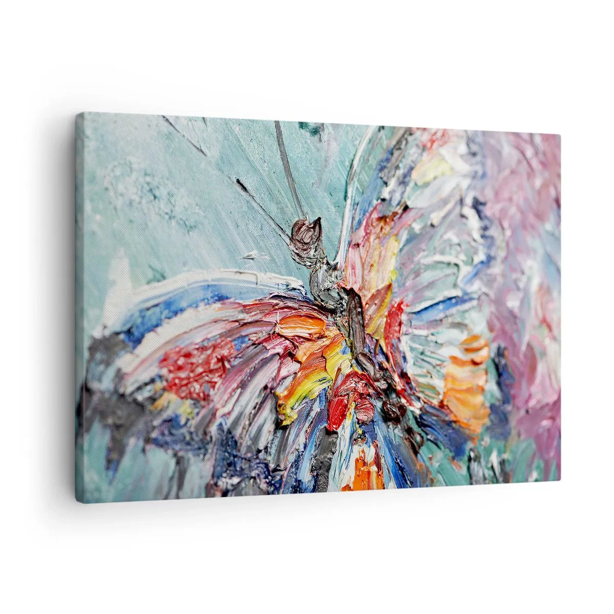 Obraz na plátne - Farebný impasto motýľ na pastelovom pozadí - 70x50cm - Namaľovaný prírodou - Moderná nástenná dekorácia do obývacej izby a spálne ARTTOR