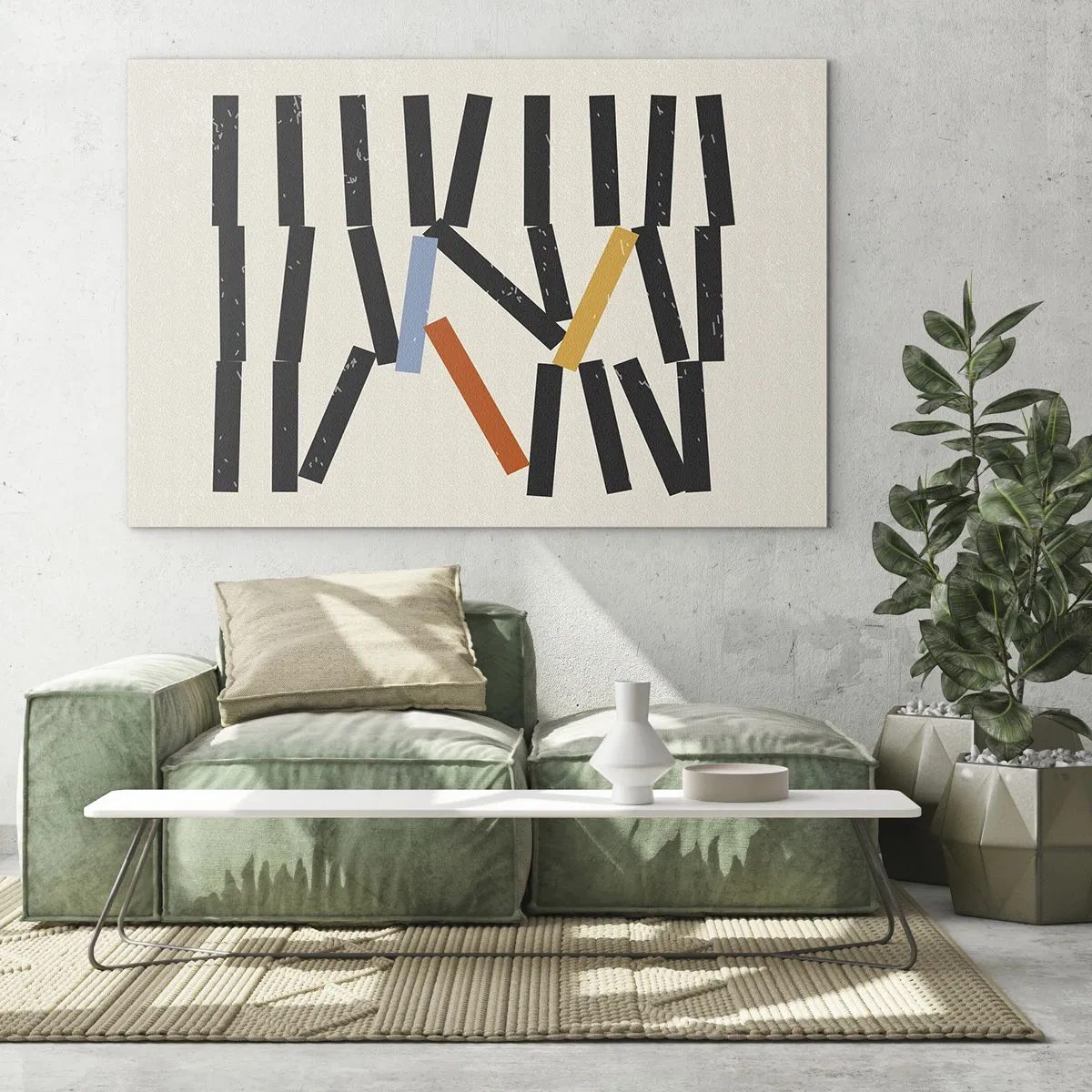 Obraz na skle - Grafická kompozícia štylizovaná ako domino s farebnými akcentmi. - 70x50cm - Domino – kompozícia - Moderná nástenná dekorácia do obývacej izby a spálne ARTTOR
