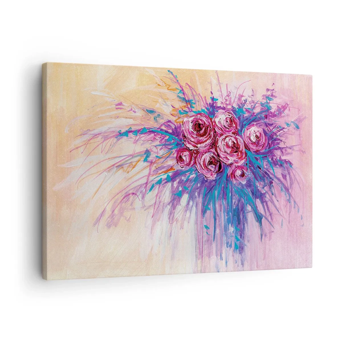 Obraz na plátne - Kytica ruží v pastelových farbách - 70x50cm - Ružová fontána - Moderná nástenná dekorácia do obývacej izby a spálne ARTTOR