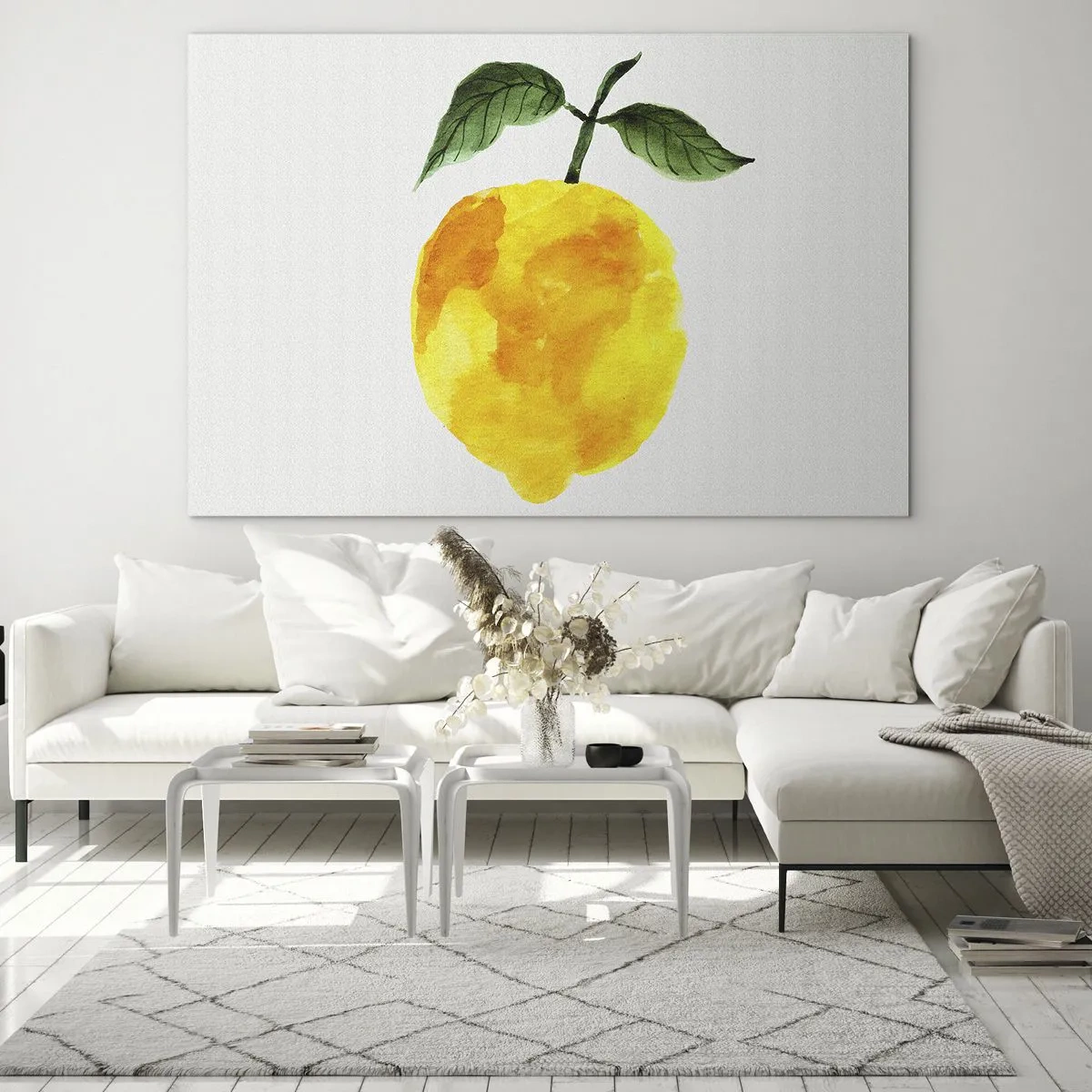 Obraz na skle - Akvarelový citrón so zelenými listami - 70x50cm - Ako spoznať chuť slnka - Moderná nástenná dekorácia do obývacej izby a spálne ARTTOR