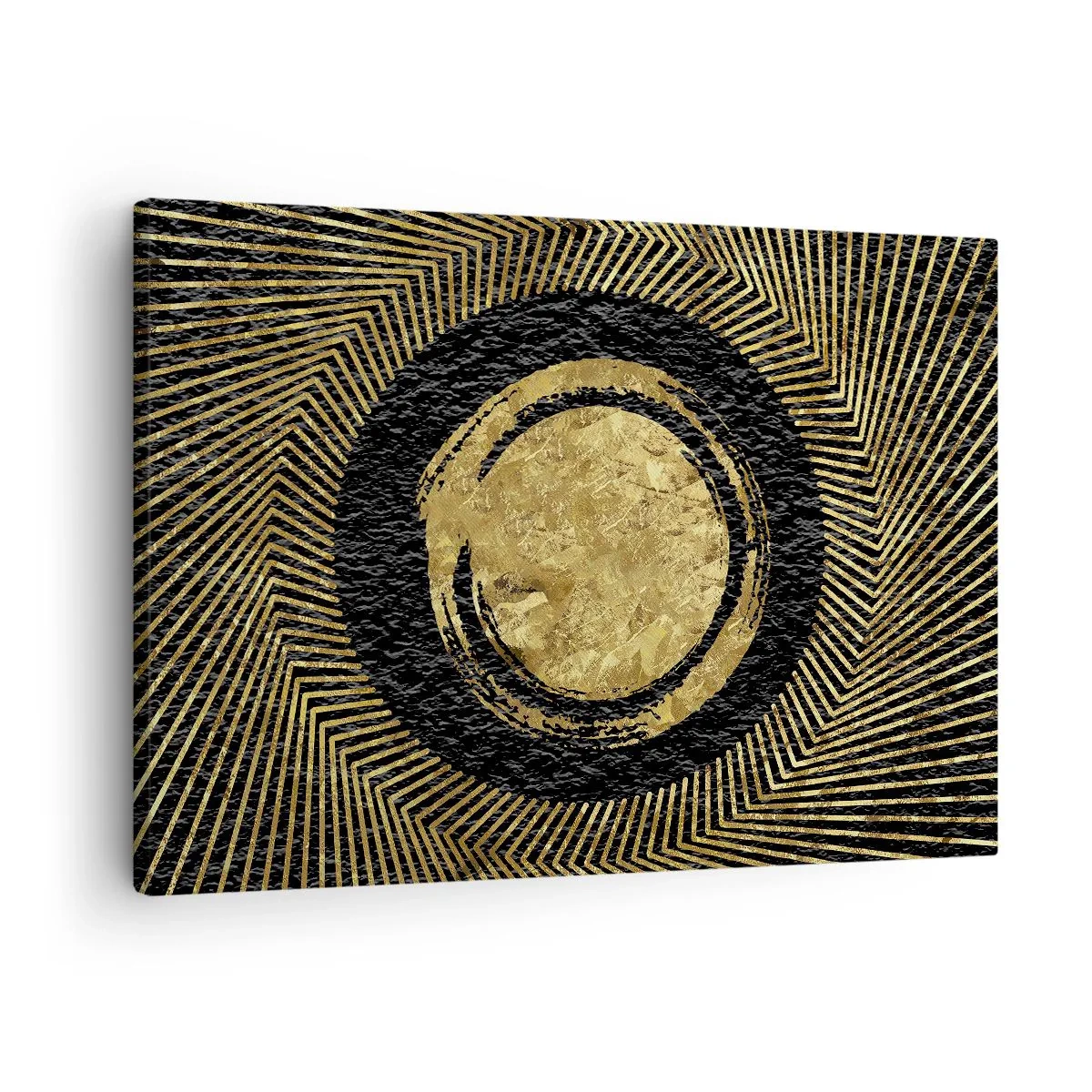 Obraz na plátne - Geometrická kompozícia v čiernej a zlatej farbe s lúčmi - 70x50cm - Glamour - Moderná nástenná dekorácia do obývacej izby a spálne ARTTOR