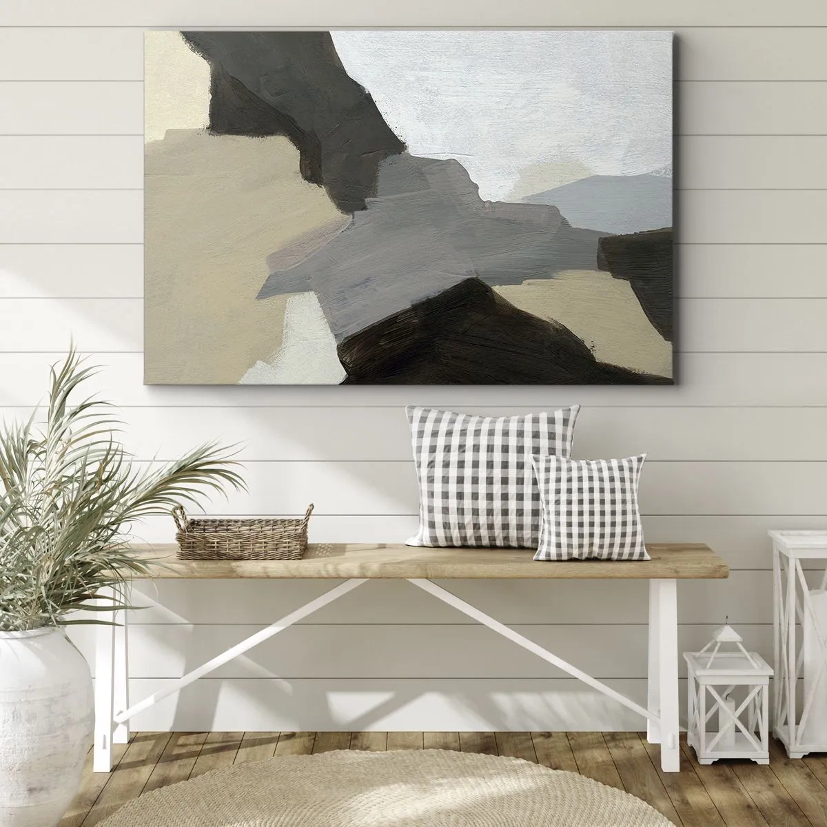 Obraz na plátne - Abstraktné tvary v odtieňoch béžovej, hnedej a sivej - 70x50cm - Abstrakcia: križovatka šedej - Moderná nástenná dekorácia do obývacej izby a spálne ARTTOR