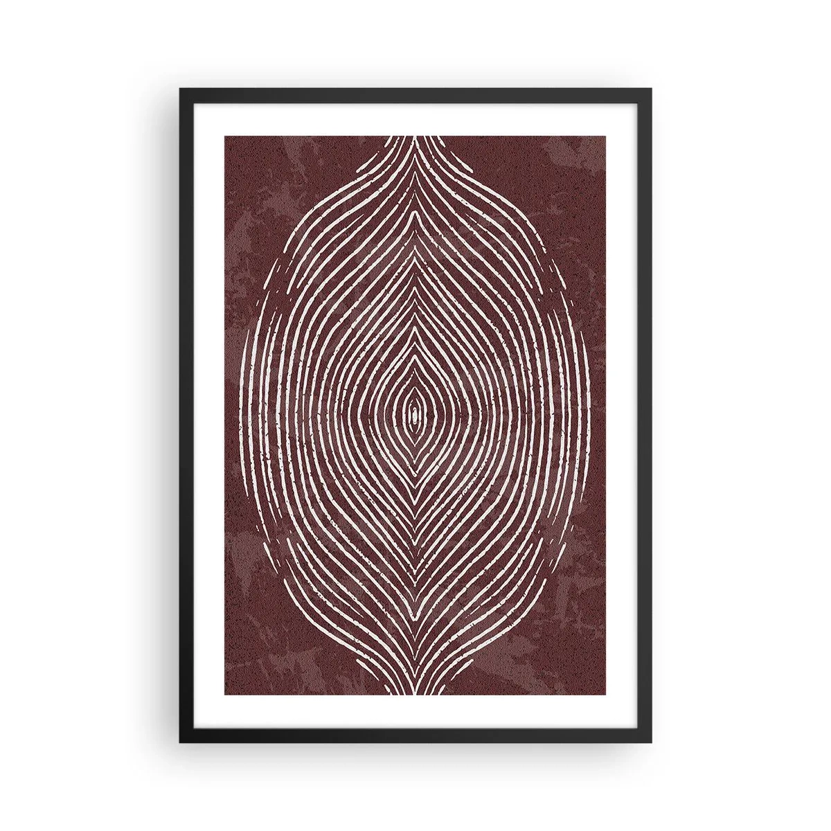 Plagát v čiernom ráme - Hypnotický vzor bielych čiar na hnedom pozadí. - 50x70cm - Priestor hovorí - Moderná nástenná dekorácia do obývacej izby a spálne ARTTOR