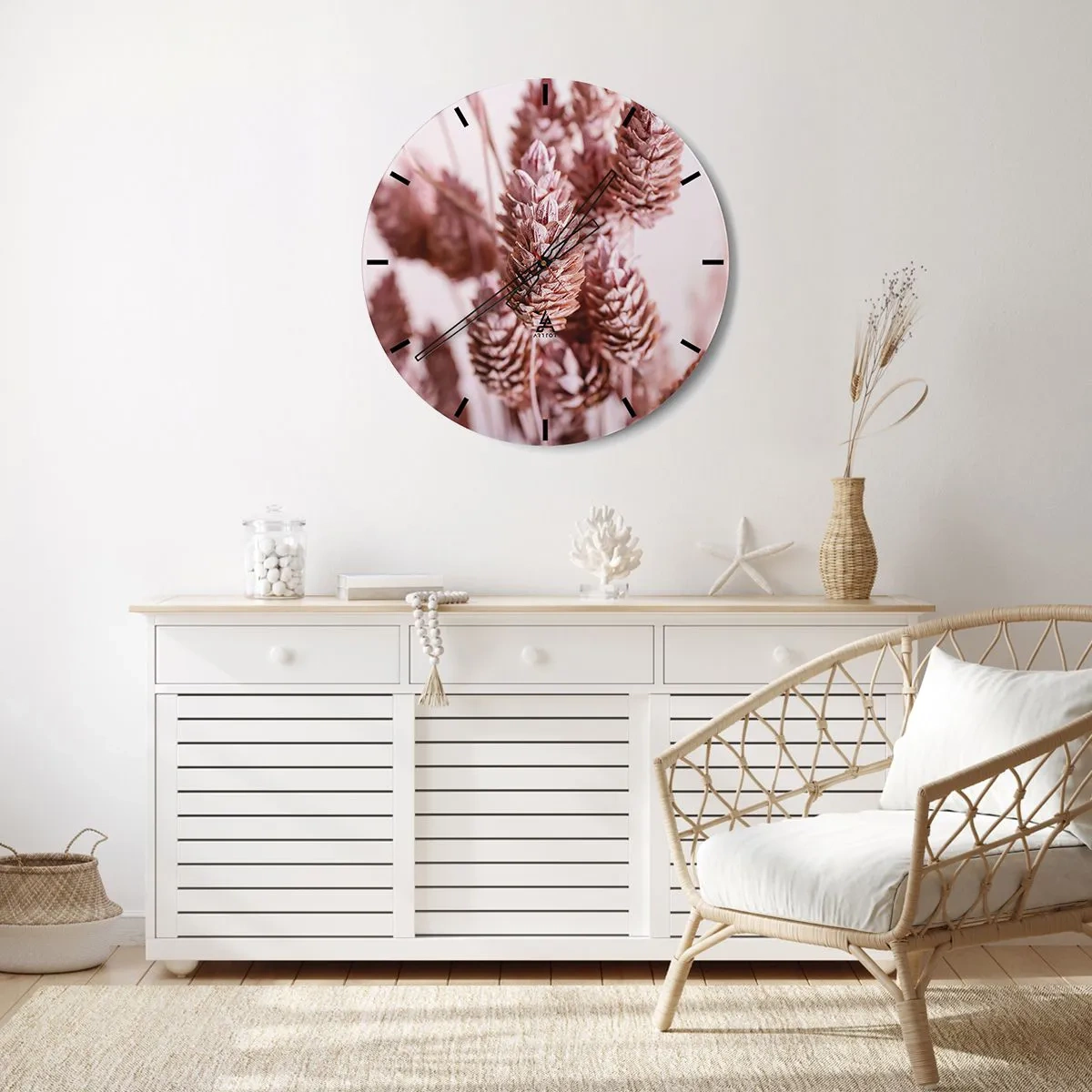 Nástenné hodiny - Detailný záber pastelovo ružových klasov - 30x30cm - Zdanlivo nenápadné - Moderná nástenná dekorácia do obývacej izby, kuchyne a spálne ARTTOR