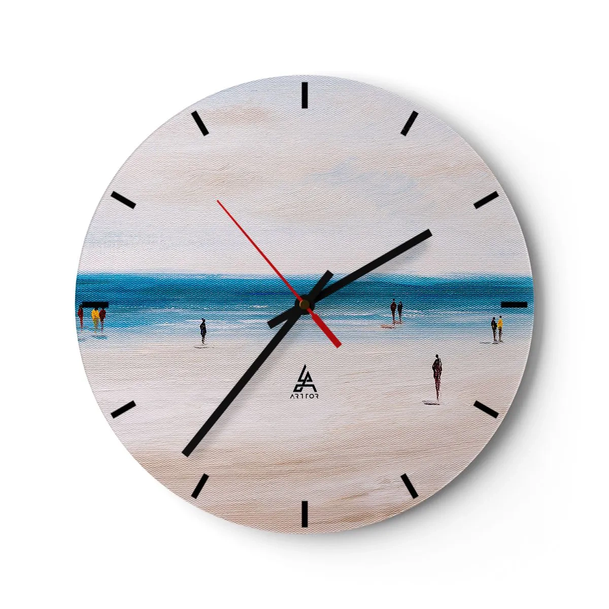 Nástenné hodiny - Postavy kráčajú po pláži s výhľadom na pokojné more - 30x30cm - Prirodzená potreba - Moderná nástenná dekorácia do obývacej izby, kuchyne a spálne ARTTOR