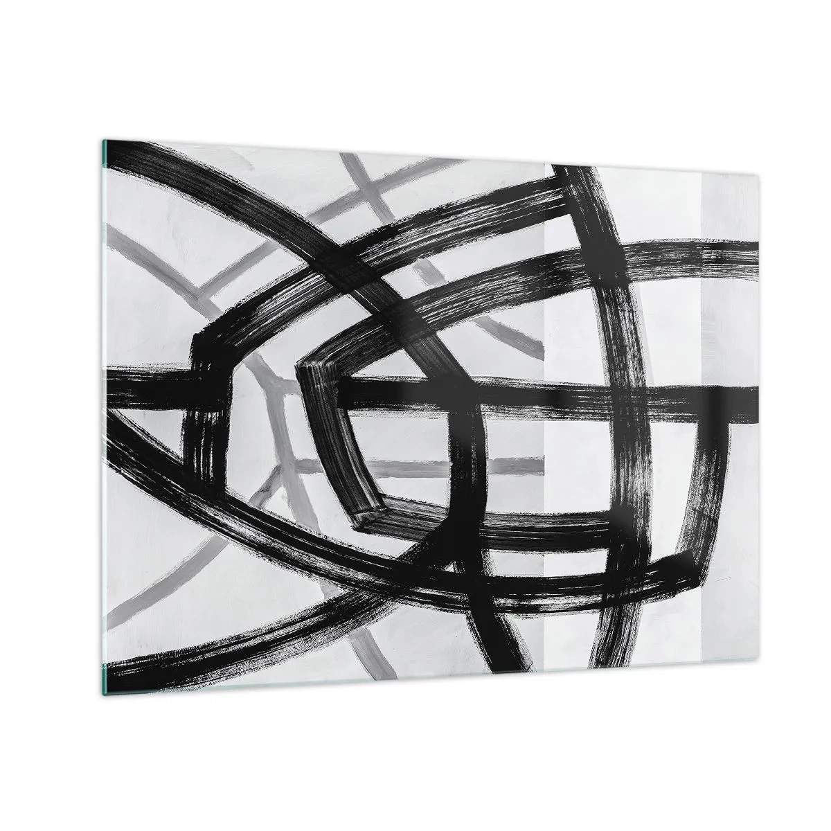 Obraz na skle - Čierne a sivé ťahy štetcom vytvárajú dynamickú sieť čiar. - 70x50cm - Hĺbka - Moderná nástenná dekorácia do obývacej izby a spálne ARTTOR
