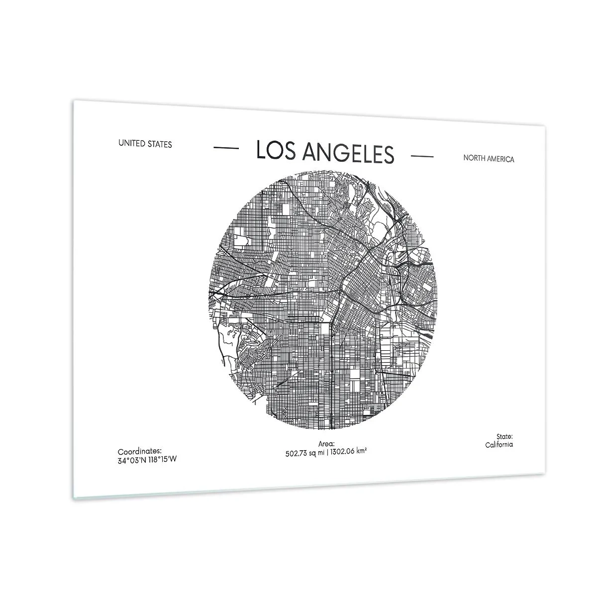 Obraz na skle - Minimalistická čiernobiela mapa Los Angeles. - 70x50cm - Anatómia Los Angelesu - Moderná nástenná dekorácia do obývacej izby a spálne ARTTOR
