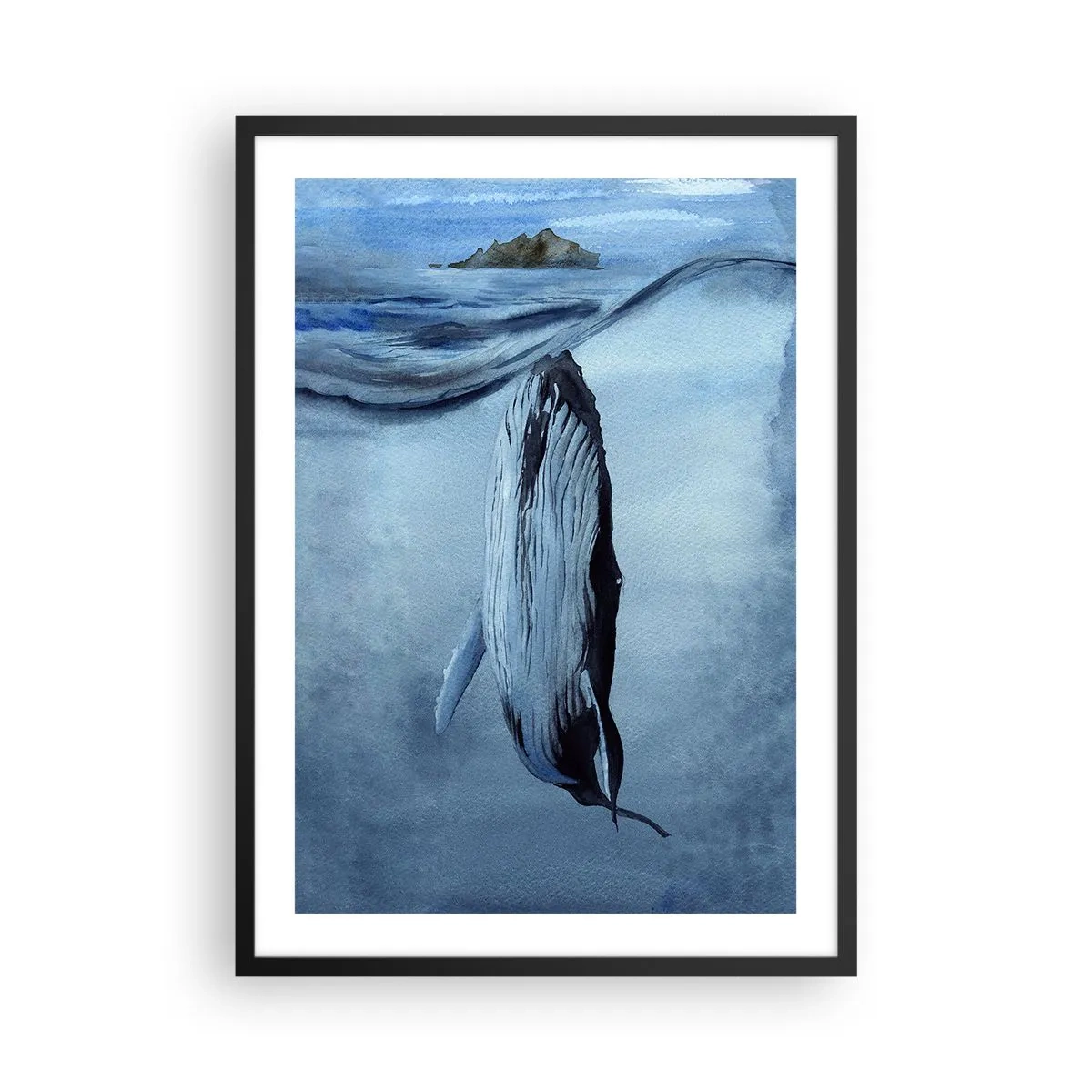 Plagát v čiernom ráme - Veľryba pod hladinou oceánu - 50x70cm - Dva svety severu - Moderná nástenná dekorácia do obývacej izby a spálne ARTTOR