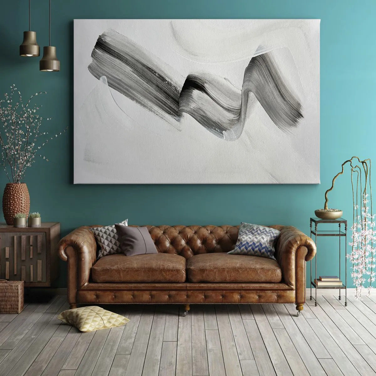 Obraz na plátne - Abstraktný čiernobiely ťah štetcom na svetlom pozadí - 70x50cm - Len tak pre radosť - Moderná nástenná dekorácia do obývacej izby a spálne ARTTOR